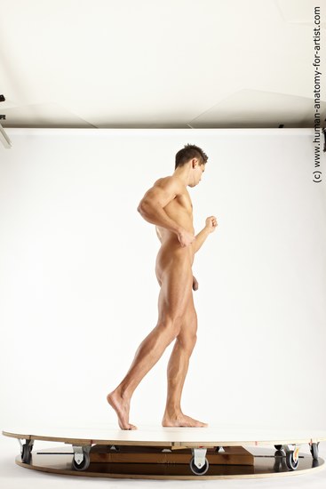 Nude Man White Standing poses - ALL Muscular Short Blond Standing poses - simple Multi angles poses Realistic