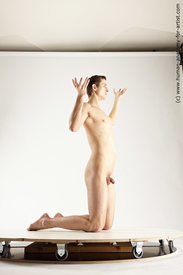 Nude Man White Kneeling poses - ALL Athletic Short Brown Kneeling poses - on both knees Multi angles poses Realistic