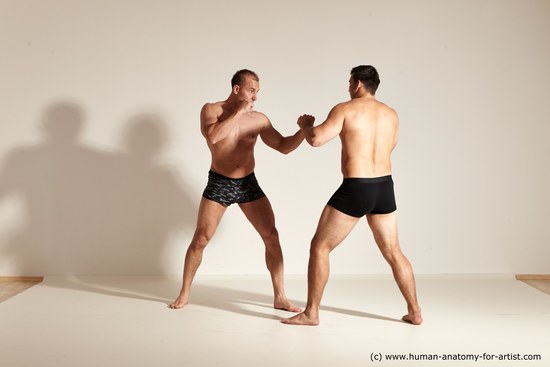 Underwear Fighting Man - Man White Muscular Short Brown Dynamic poses Academic