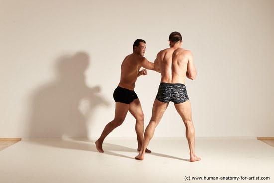 Underwear Fighting Man - Man White Muscular Short Brown Dynamic poses Academic