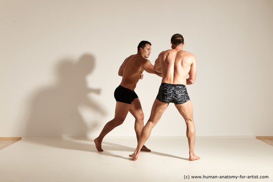 Underwear Fighting Man - Man White Muscular Short Brown Dynamic poses Academic