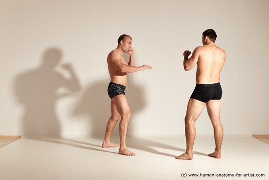 Underwear Fighting Man - Man White Muscular Short Brown Dynamic poses Academic