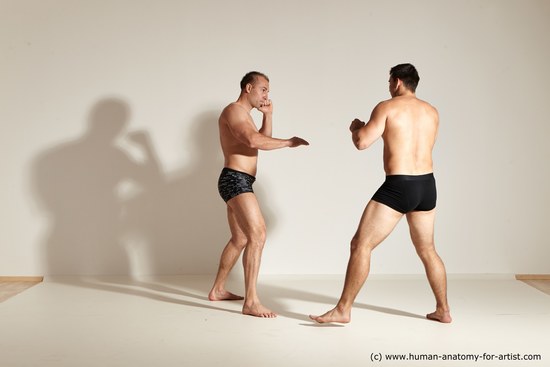 Underwear Fighting Man - Man White Muscular Short Brown Dynamic poses Academic