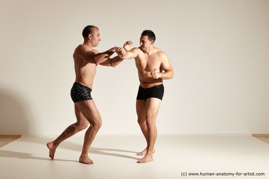 Underwear Fighting Man - Man White Muscular Short Brown Dynamic poses Academic