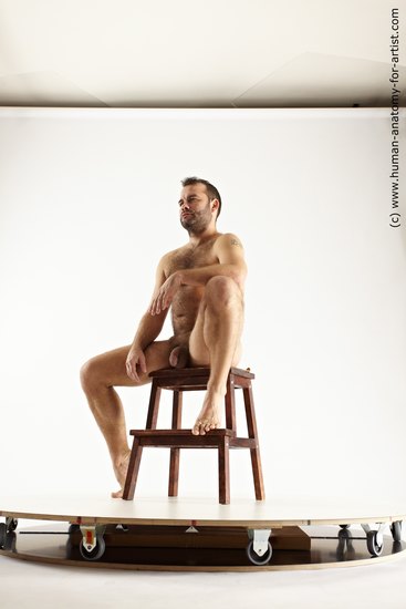 Nude Man White Sitting poses - simple Average Short Brown Sitting poses - ALL Multi angles poses Realistic