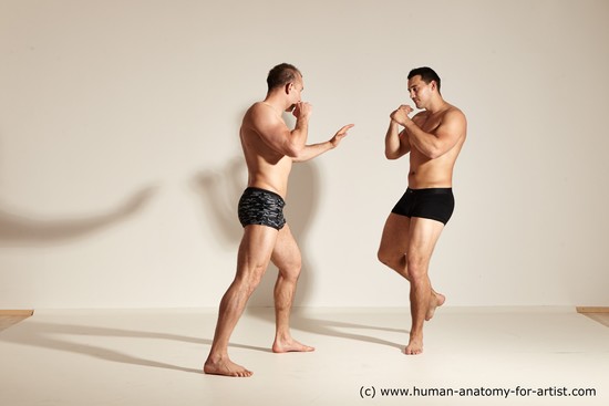 Underwear Fighting Man - Man White Moving poses Muscular Short Brown Dynamic poses Academic