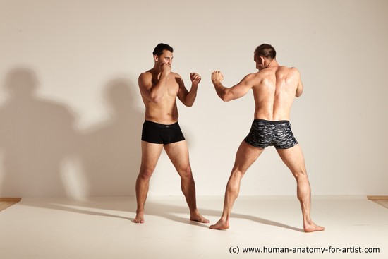 Underwear Fighting Man - Man White Moving poses Muscular Short Brown Dynamic poses Academic