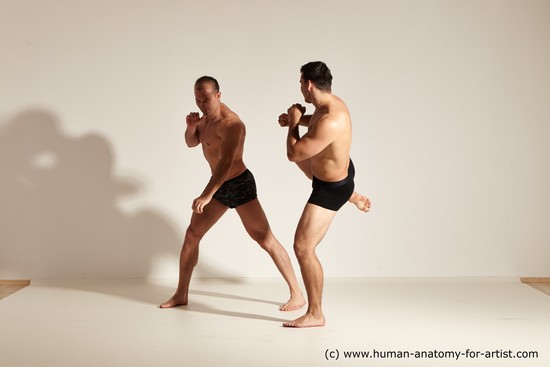 Underwear Fighting Man - Man White Moving poses Muscular Short Brown Dynamic poses Academic