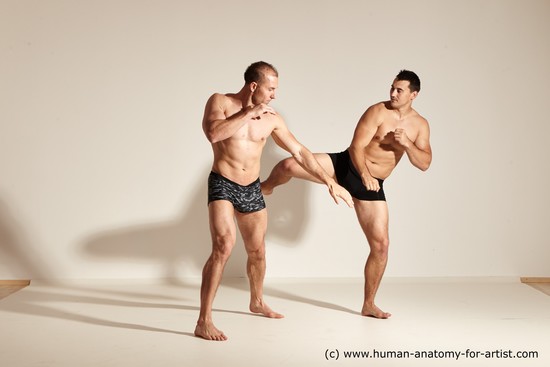 Underwear Fighting Man - Man White Moving poses Muscular Short Brown Dynamic poses Academic