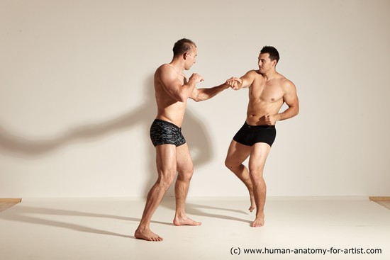 Underwear Fighting Man - Man White Moving poses Muscular Short Brown Dynamic poses Academic