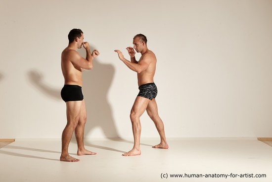 Underwear Fighting Man - Man White Moving poses Muscular Short Brown Dynamic poses Academic