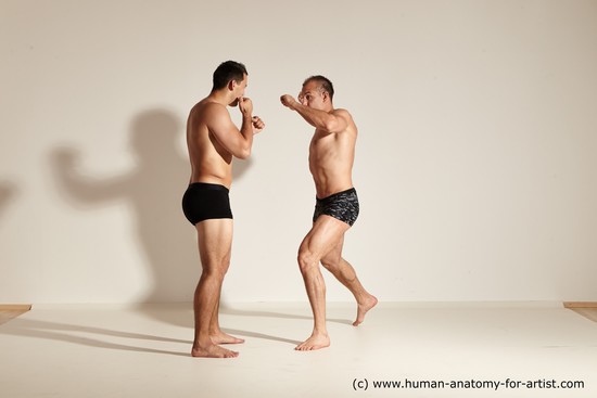 Underwear Fighting Man - Man White Moving poses Muscular Short Brown Dynamic poses Academic