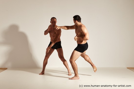 Underwear Fighting Man - Man White Moving poses Muscular Short Brown Dynamic poses Academic