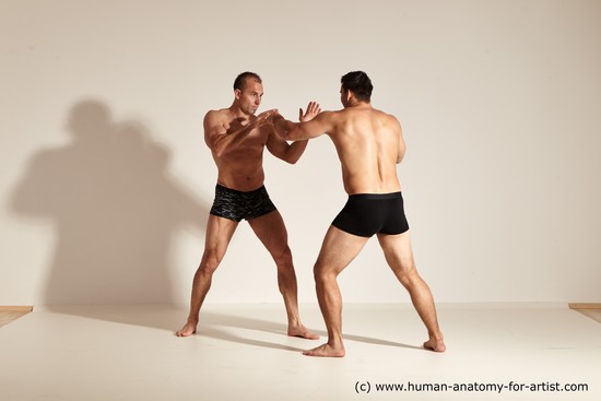 Underwear Fighting Man - Man White Moving poses Muscular Short Brown Dynamic poses Academic