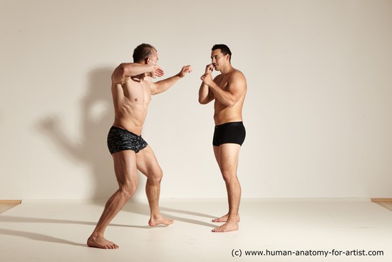 Underwear Fighting Man - Man White Moving poses Muscular Short Brown Dynamic poses Academic