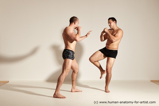 Underwear Fighting Man - Man White Moving poses Muscular Short Brown Dynamic poses Academic