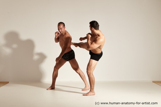 Underwear Fighting Man - Man White Moving poses Muscular Short Brown Dynamic poses Academic