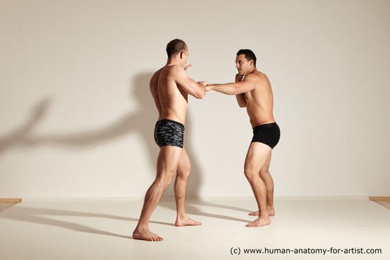 Underwear Fighting Man - Man White Moving poses Muscular Short Brown Dynamic poses Academic