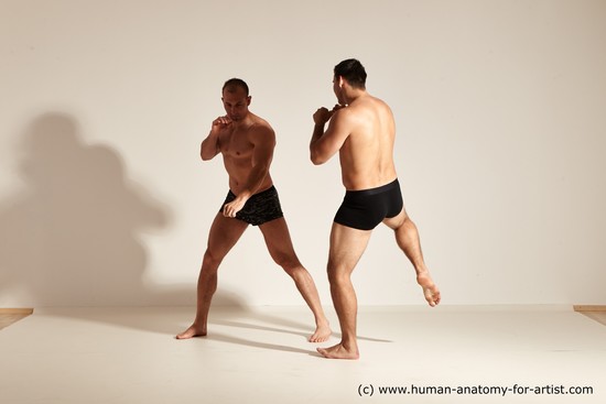 Underwear Fighting Man - Man White Moving poses Muscular Short Brown Dynamic poses Academic