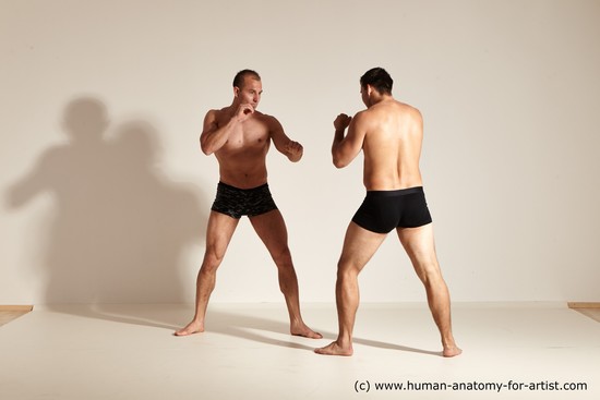 Underwear Fighting Man - Man White Moving poses Muscular Short Brown Dynamic poses Academic