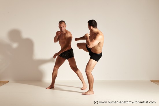 Underwear Fighting Man - Man White Moving poses Muscular Short Brown Dynamic poses Academic