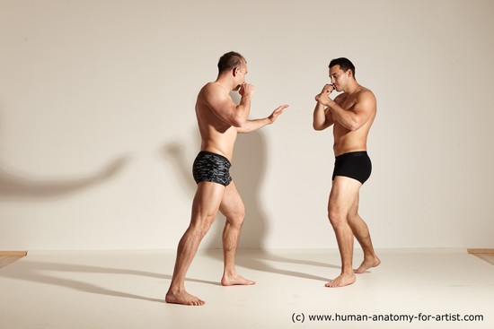 Underwear Fighting Man - Man White Moving poses Muscular Short Brown Dynamic poses Academic