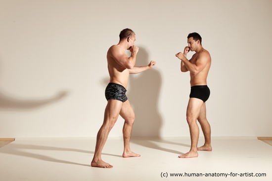 Underwear Fighting Man - Man White Moving poses Muscular Short Brown Dynamic poses Academic