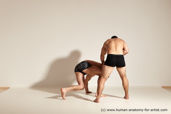 Underwear Fighting Man - Man White Moving poses Muscular Short Brown Dynamic poses Academic