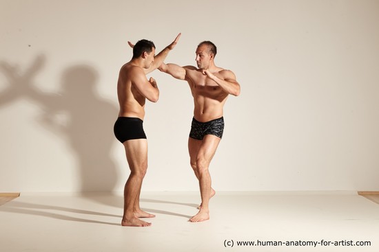 Underwear Fighting Man - Man White Moving poses Muscular Short Brown Dynamic poses Academic