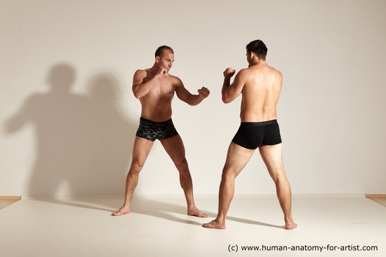 Underwear Fighting Man - Man White Moving poses Muscular Short Brown Dynamic poses Academic