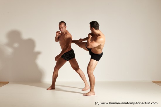 Underwear Fighting Man - Man White Moving poses Muscular Short Brown Dynamic poses Academic