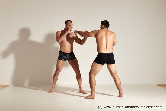 Underwear Fighting Man - Man White Moving poses Muscular Short Brown Dynamic poses Academic