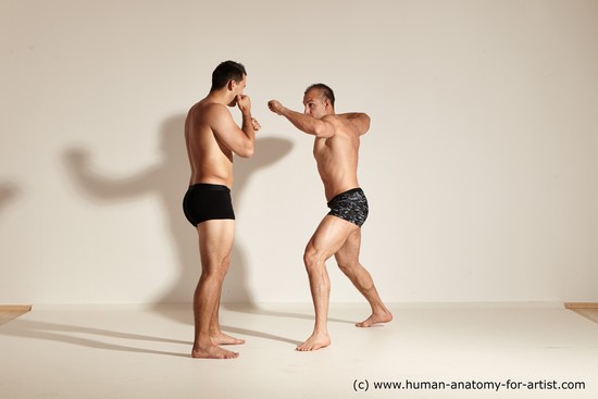 Underwear Fighting Man - Man White Moving poses Muscular Short Brown Dynamic poses Academic