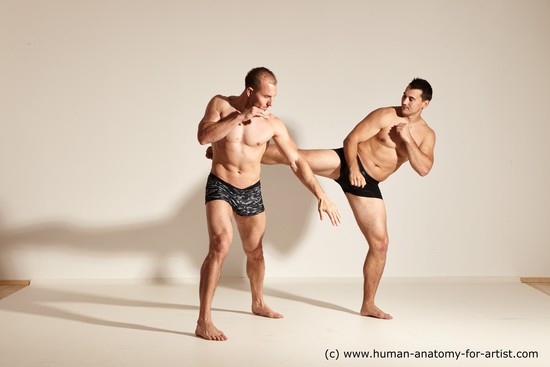 Underwear Fighting Man - Man White Moving poses Muscular Short Brown Dynamic poses Academic