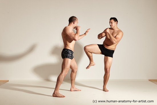 Underwear Fighting Man - Man White Moving poses Muscular Short Brown Dynamic poses Academic