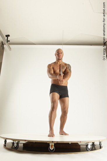 Underwear Fighting with sword Man Black Sitting poses - simple Muscular Bald Sitting poses - ALL Multi angles poses Academic