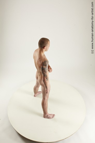 Nude Man White Standing poses - ALL Muscular Bald Standing poses - simple Realistic