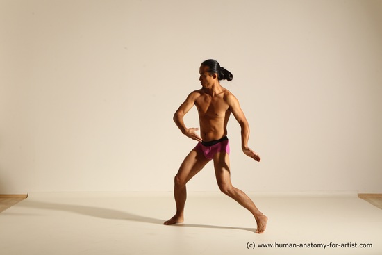 Underwear Martial art Man Asian Standing poses - ALL Slim Long Black Standing poses - simple Dynamic poses Academic