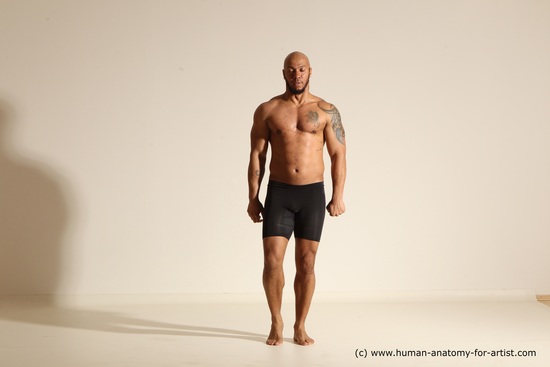 Underwear Gymnastic poses Man Black Muscular Bald Dancing Dynamic poses Academic