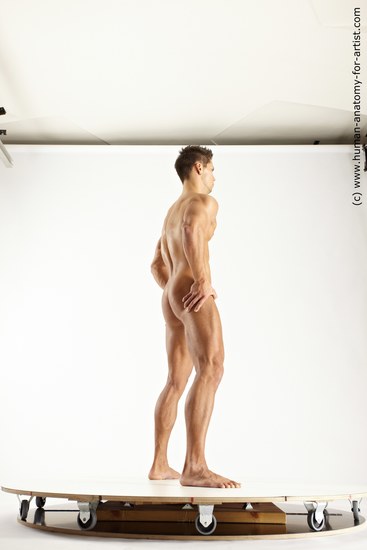 Nude Man White Standing poses - ALL Muscular Short Blond Standing poses - simple Multi angles poses Realistic