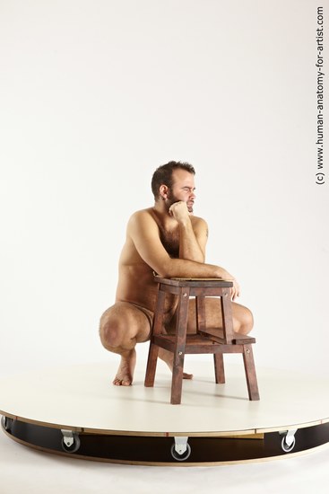 Nude Man White Kneeling poses - ALL Average Short Brown Kneeling poses - on both knees Multi angles poses Realistic