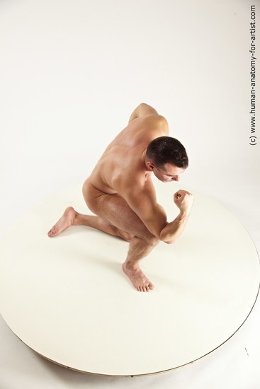 Nude Man White Muscular Short Brown Multi angles poses Realistic