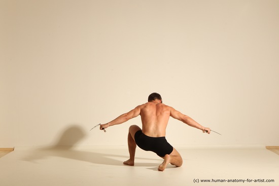 Underwear Fighting Man White Muscular Short Brown Dynamic poses Academic