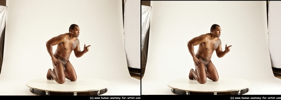 Nude Man Black Kneeling poses - ALL Average Short Kneeling poses - on both knees Black 3D Stereoscopic poses Realistic