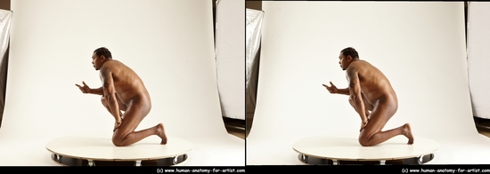 Nude Man Black Kneeling poses - ALL Average Short Kneeling poses - on both knees Black 3D Stereoscopic poses Realistic