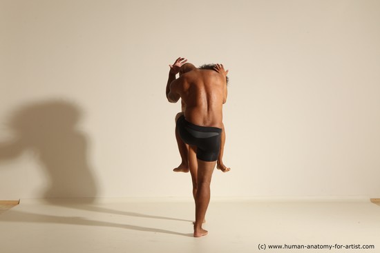 Underwear Gymnastic poses Woman - Man Black Muscular Dancing Dynamic poses Academic