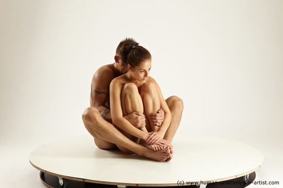 Nude Woman - Man White Sitting poses - simple Athletic Short Blond Sitting poses - ALL Multi angles poses Realistic