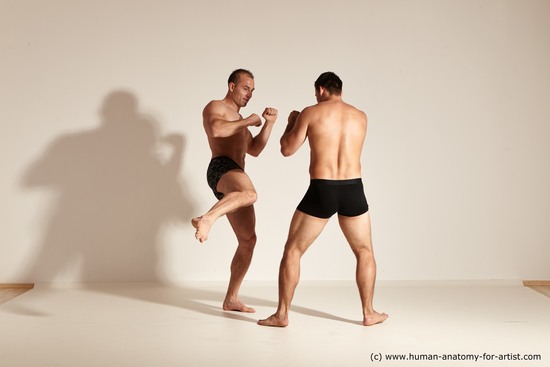 Underwear Fighting Man - Man White Muscular Short Brown Multi angles poses Academic