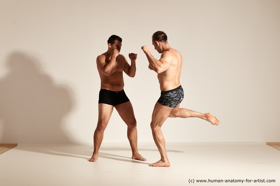 Underwear Fighting Man - Man White Muscular Short Brown Multi angles poses Academic