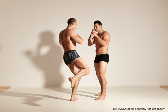 Underwear Fighting Man - Man White Muscular Short Brown Multi angles poses Academic